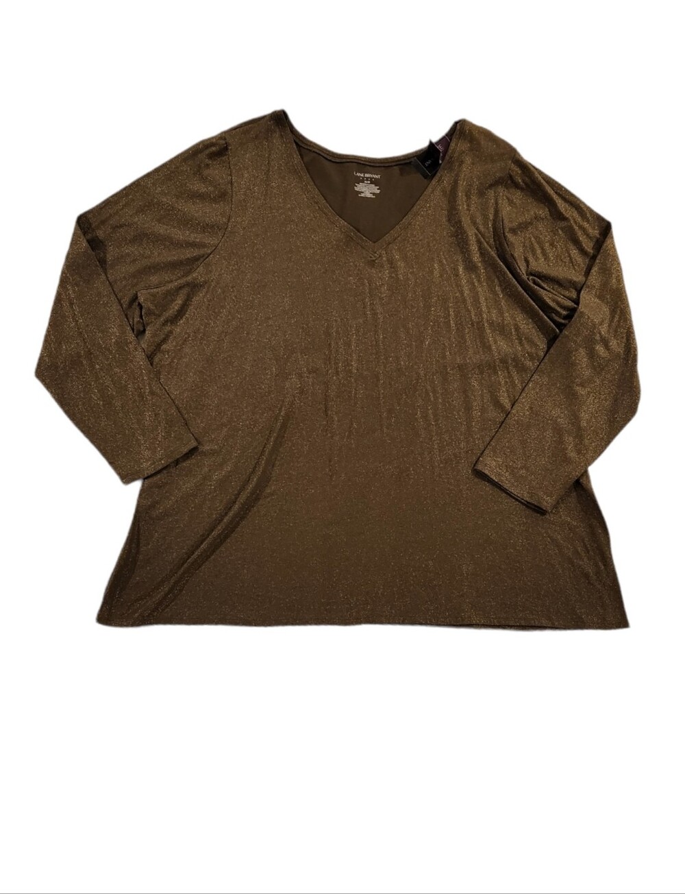 Lane Bryant V-Neck Green Glittery Long Sleeve Shirt - Women's Size 26/28